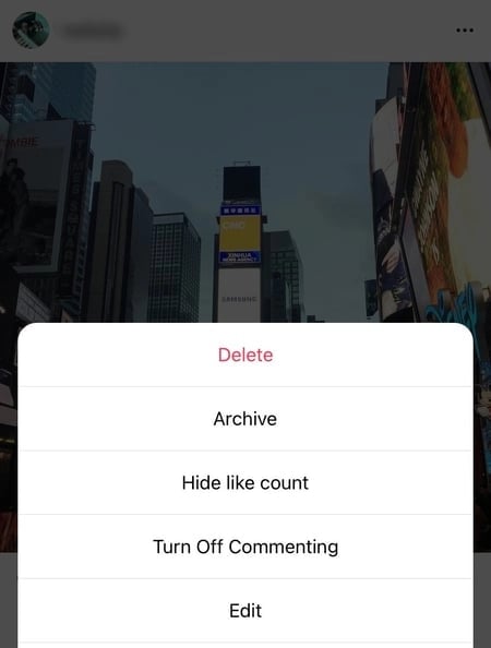 how to post on instagram: click edit in the pop-up settings menu