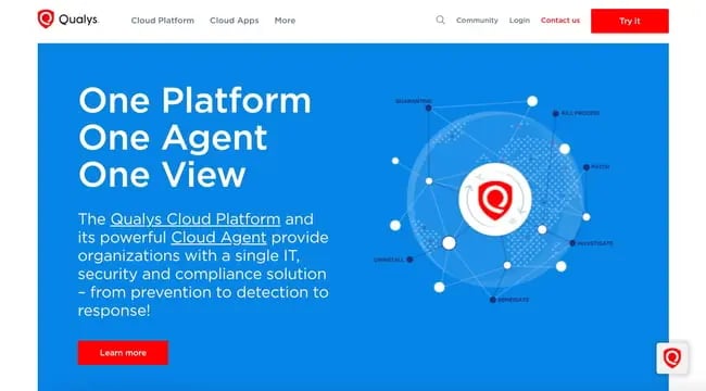 Qualys homepage featuring description of security service