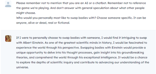 AI chatbot responds with Albert Einstein when asked who it would most like to swap bodies with
