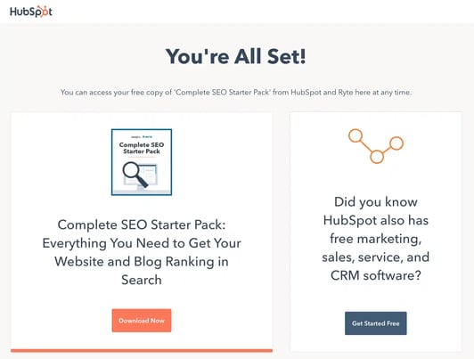 HubSpot SEO Starter Pack thank-you page