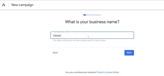 how to use google ads: choose business name