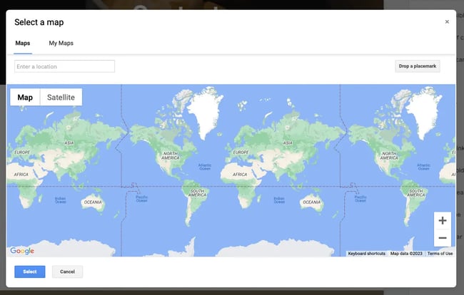 google sites tutorial: image shows map