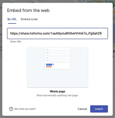 google sites tutorial: image shows how to embed a form 