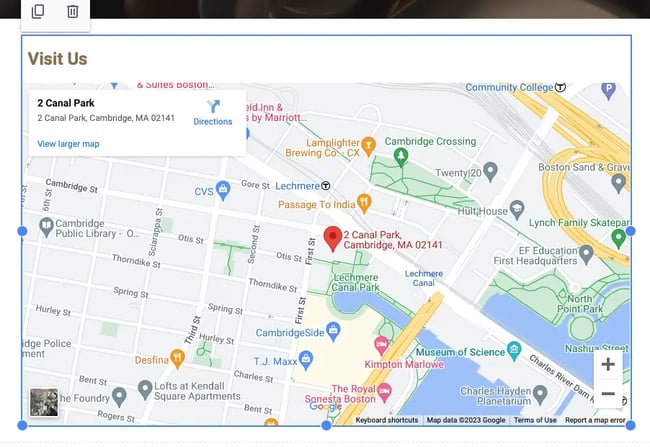 google sites tutorial: image shows corporate address for hubspot