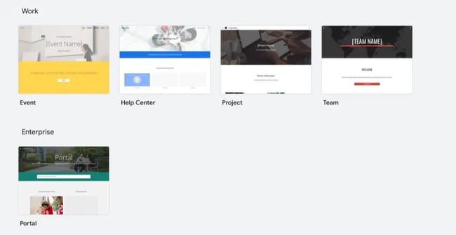 google sites tutorial: image shows template options 