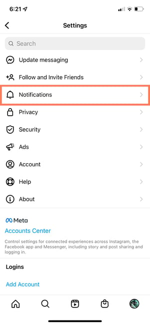 how to change instagram notification settings: enter notifications settings