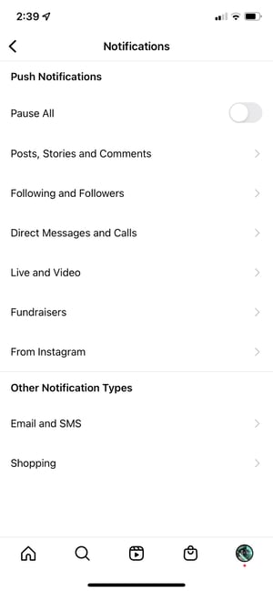 how to change instagram notification settings: view all notification categories