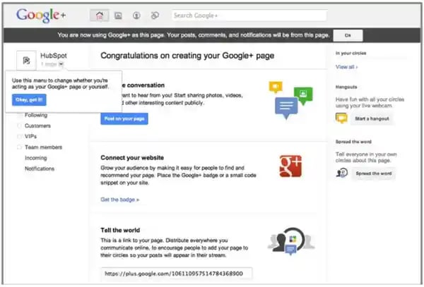 google+ page: final steps