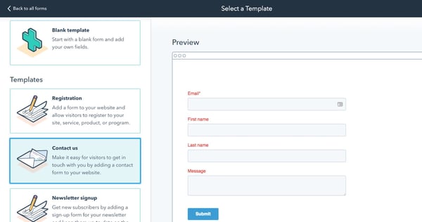 html email form builder, HubSpot