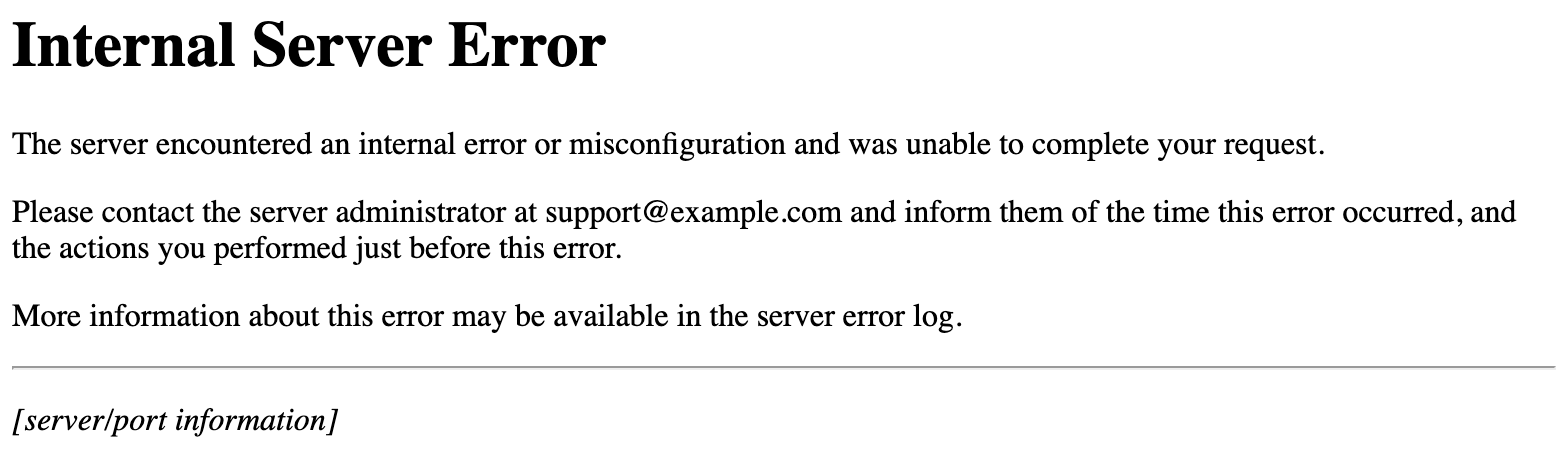 скриншот примера сообщения об ошибке внутреннего сервера http 500