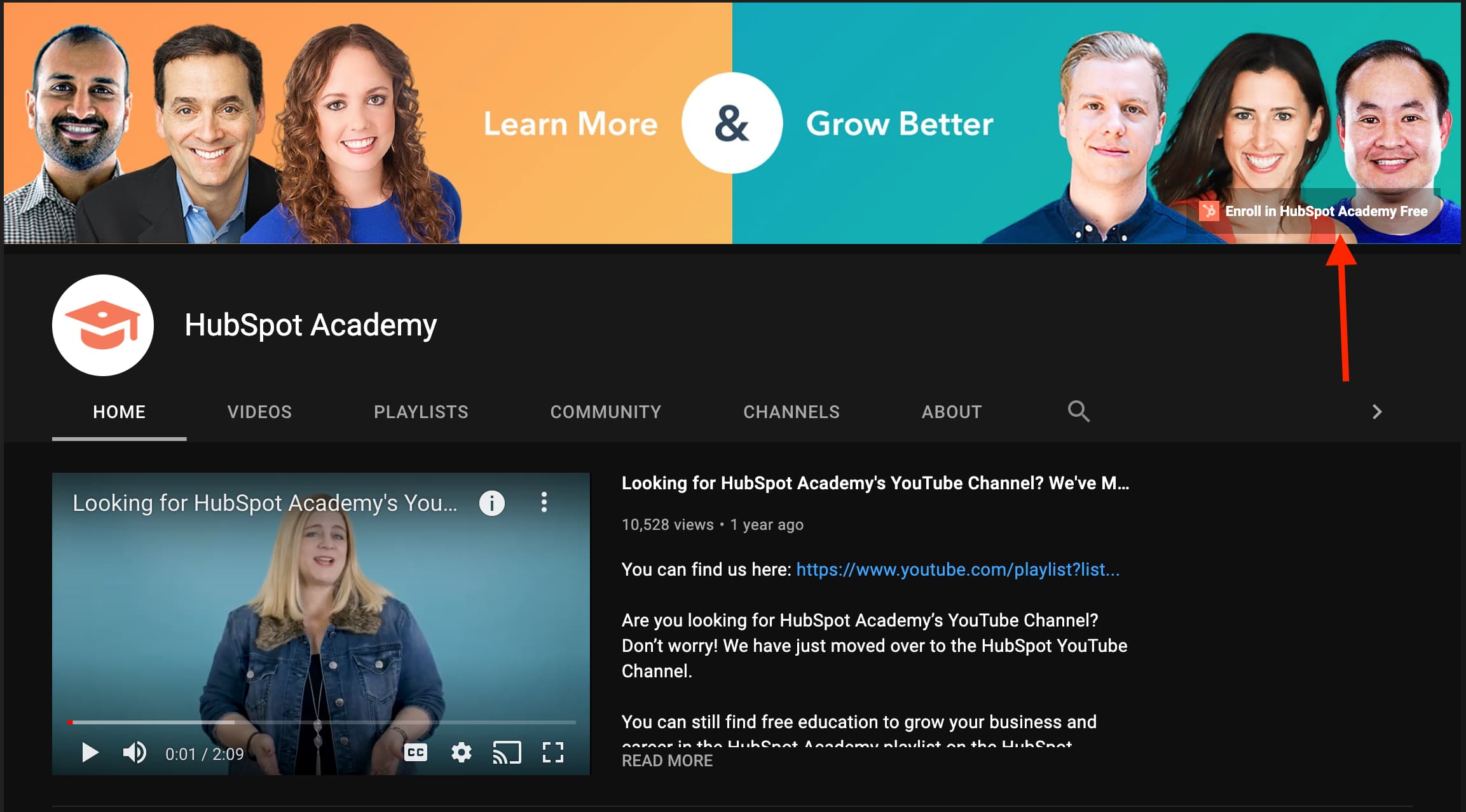 hubspot academy youtube channel sign up link CTA