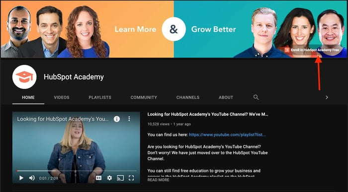 mailing list sign up tip: hubspot academy youtube channel sign up link CTA