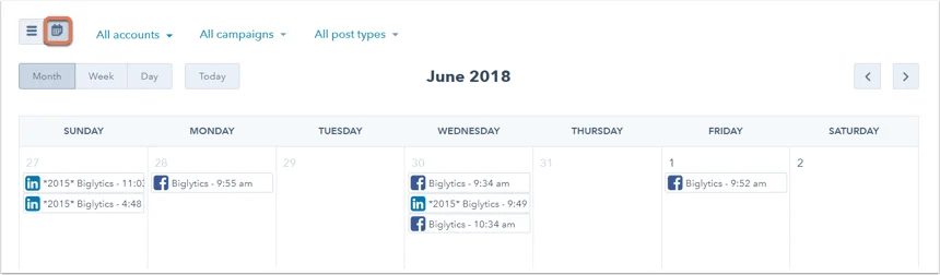 hubspot content calendar example
