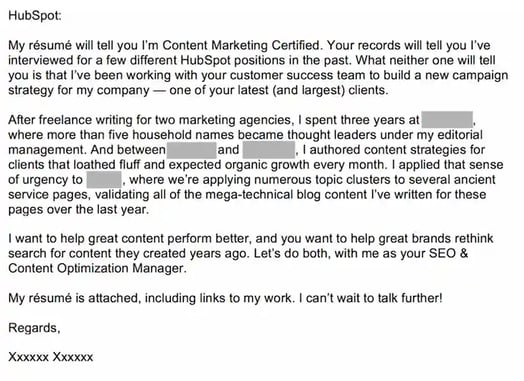 We're meant for each other cover letter submitted to HubSpot