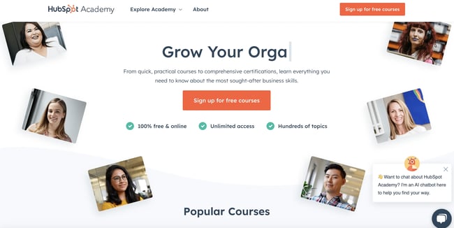 Image of the Hubspot Academy homepage