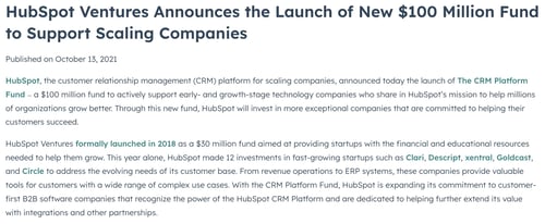 snapshot of press release example from hubspot