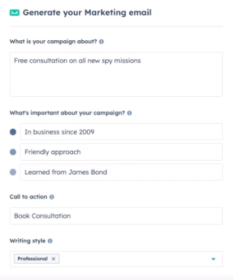 HubSpot's AI campaign assistant for generating marketing emails