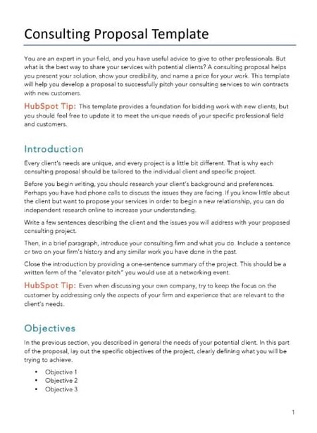 consulting proposal template from hubspot