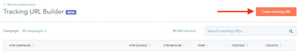 How to build UTM code in HubSpot: Open the tracking URL form to create a new UTM code