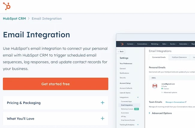 Free email services, HubSpot Email Integration