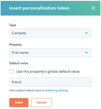 An email marketing best practice by HubSpot to insert a personalization token into email newsletters