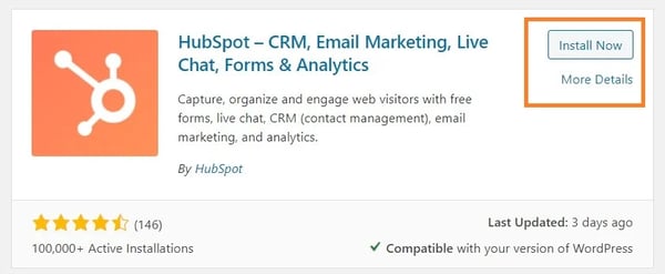 install now button on hubspot live chat plugin