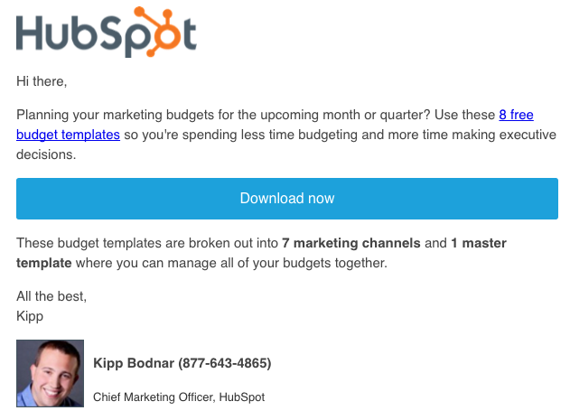 Screenshot of plain text email from HubSpot CMO; How to Write a Marketing Email