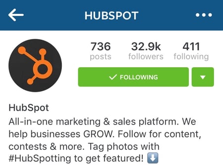 HubSpot's Instagram profile picture and bio
