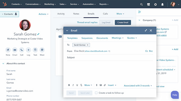 Hubspot CRM for real estate in email creation view