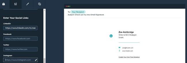 small business tool hubspot email signature generator screenshot