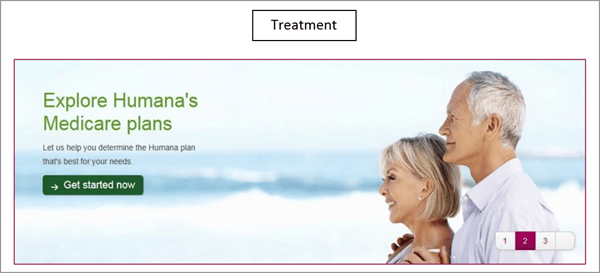 Humana A/B test variation site banner.