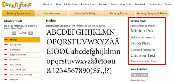 identifont results minion similar fonts
