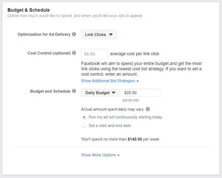 Set a budget and schedule for your Instagram ad.