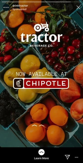 Drink Tractor and Chipotle Instagram Story ad example