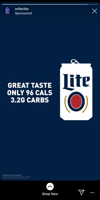 Miller Lite Instagram Story ad example