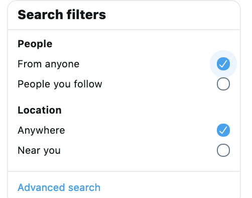 Twitter Advanced Search filters