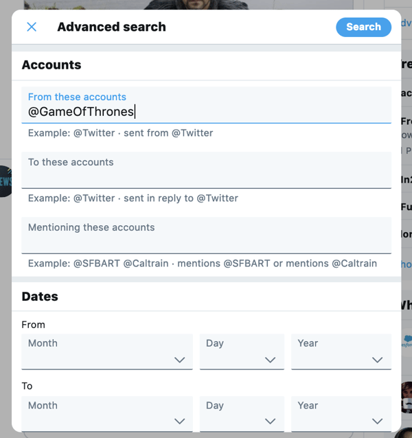 Search Tweets from a Specific account with advanced search on Twitter