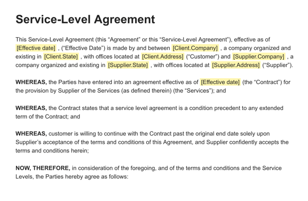 Service-Level Agreement Example: PandaDoc SLA template