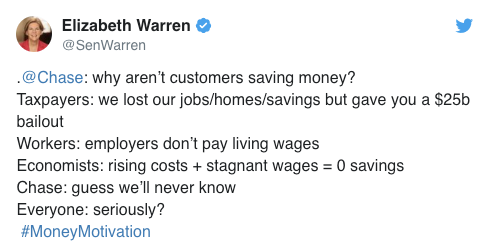 Elizabeth Warren replies to chase fail tweet