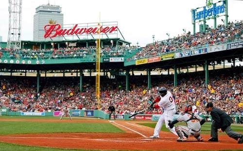 David Ortiz of the Boston Red Sox batting from home plate at Fenway Park