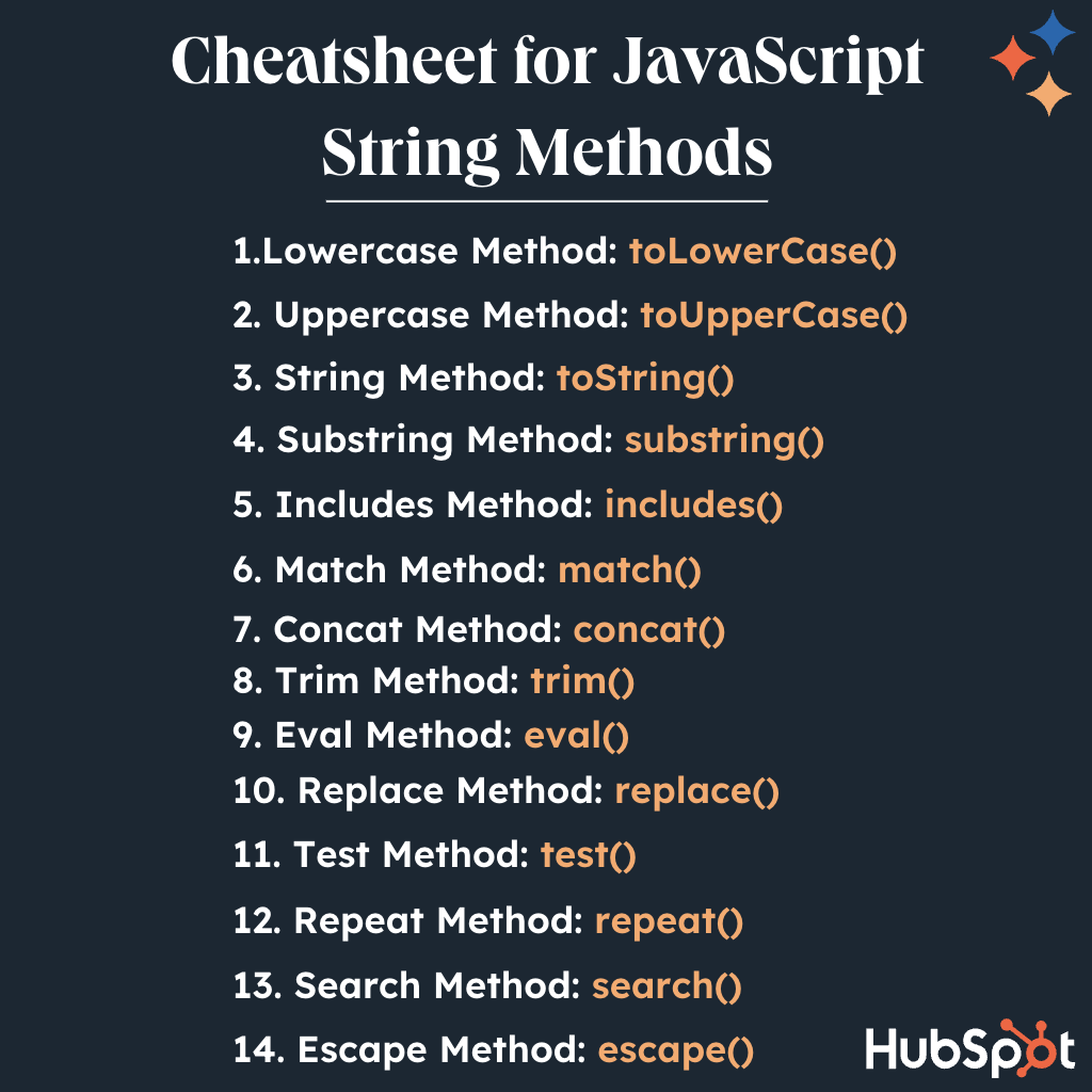 cheatsheat for javascript string methods 