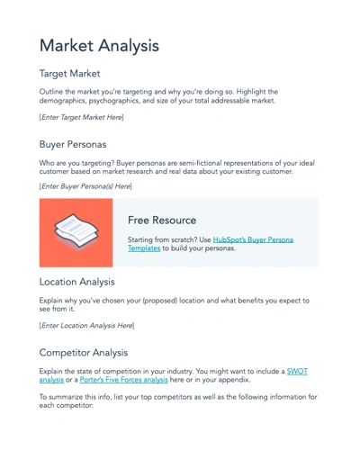 HubSpot offers a market analysis template