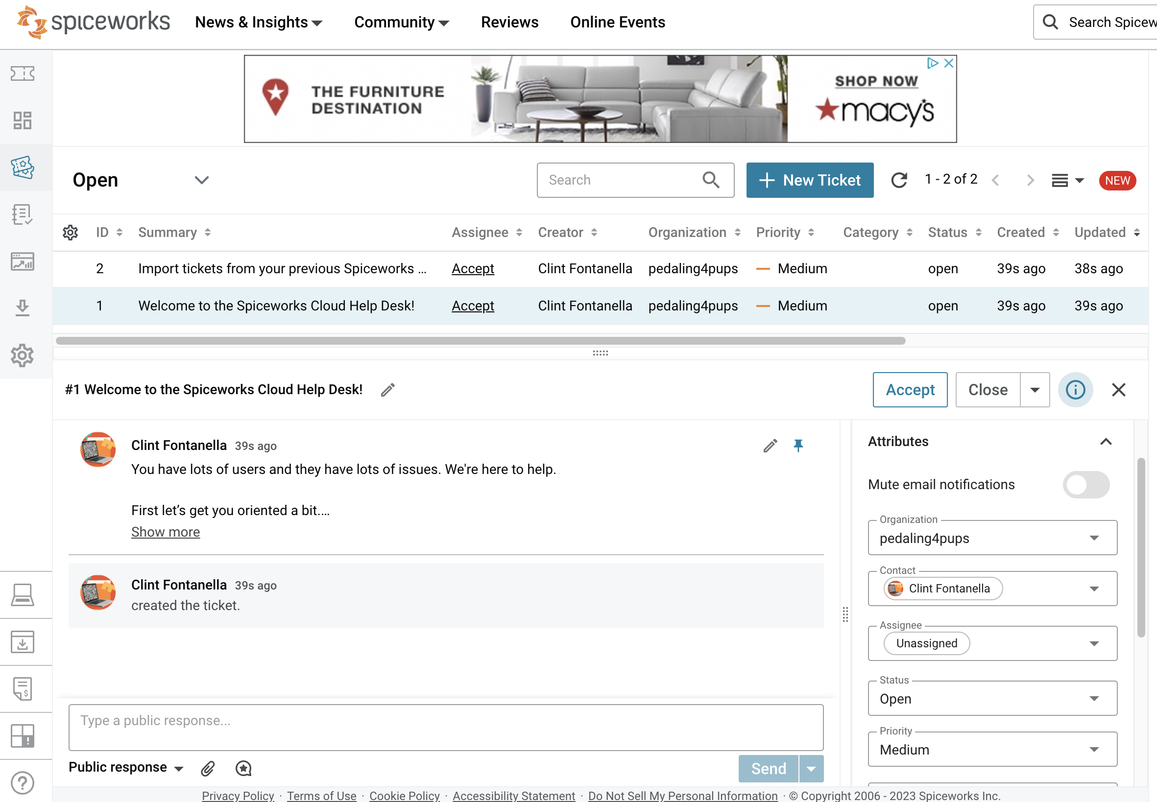 spiceworks help desk and ticketing software product example