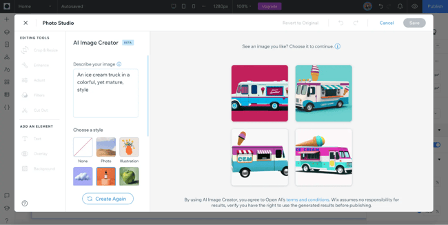 will ai replace web designers: image shows a packshot style photo for an ice cream truck business
