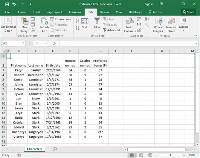 table tools to organize data
