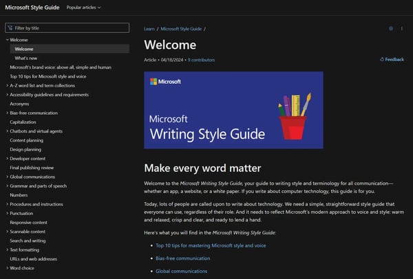 Microsoft writing style guide serves as a guide for technology writers