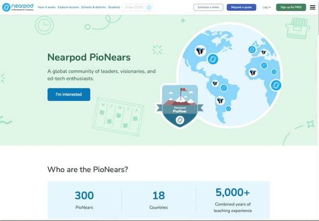 Homepage of Nearpod PioNears community.