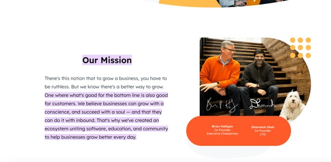 how to start a web design business: make sure you have a mission statement on your website. image shows the HubSpot mission statement page. 