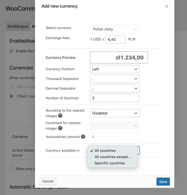 woocommerce multi-currency plugin step 2 