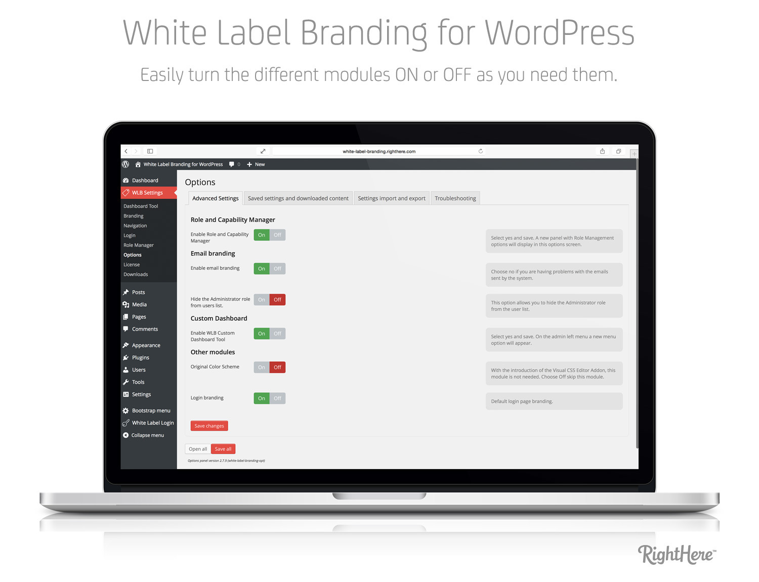 Example of custom login page back end using white label branding for wordpress